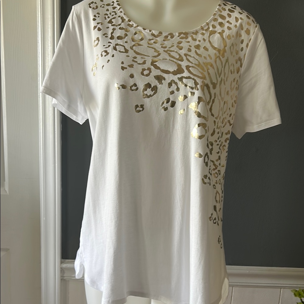 Chico’s White and Gold Leopard Print Women's Top
